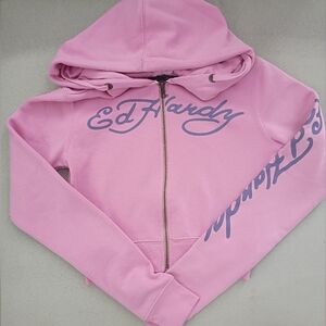 New Ed Hardy Dragon Flame Cropped Hoodie